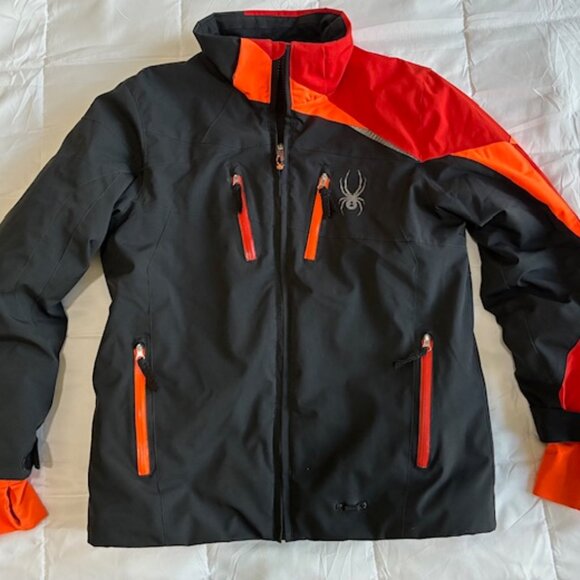 SPYDER Jacket 12 Youth Boys Kids Black Orange Snowboard Ski Winter Thumb Holes - Picture 1 of 4
